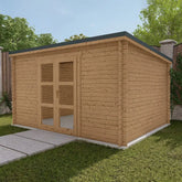 Abri de jardin toit plat 12m² PENTY - madriers 40mm traité - tuiles métalliques - Gardy Shelter Ma boutique
